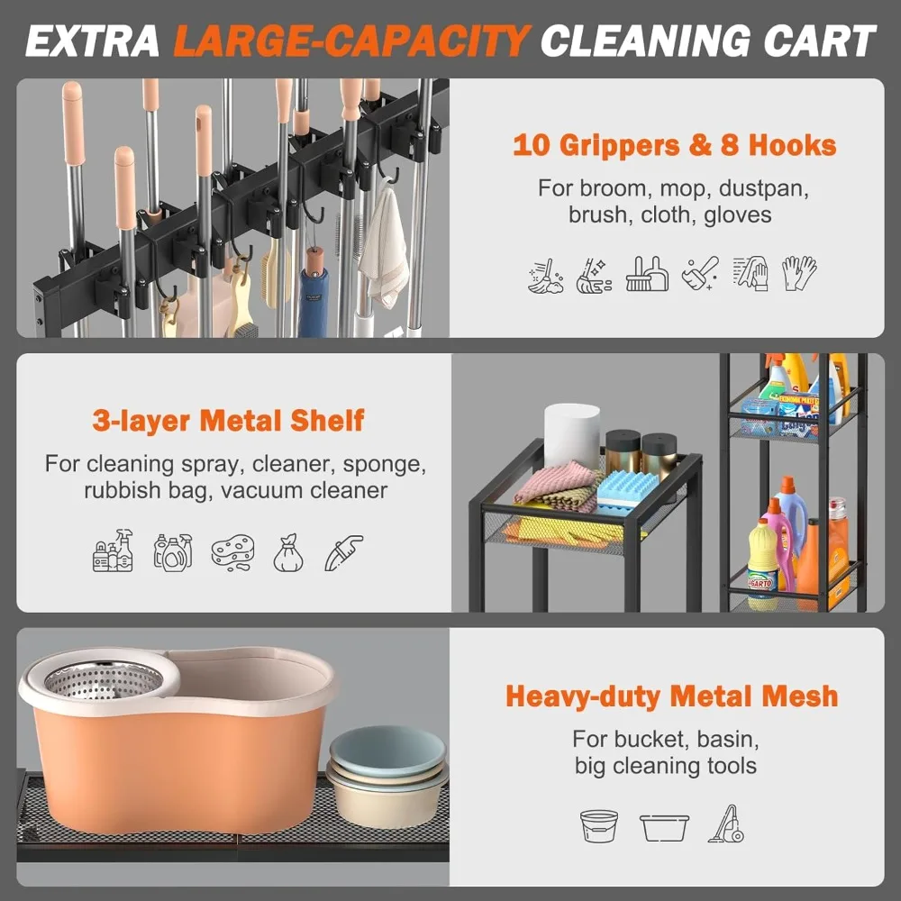 حامل تخزين ممسحة المكنسة وعربة أدوات الطاقة المتنقلة #4