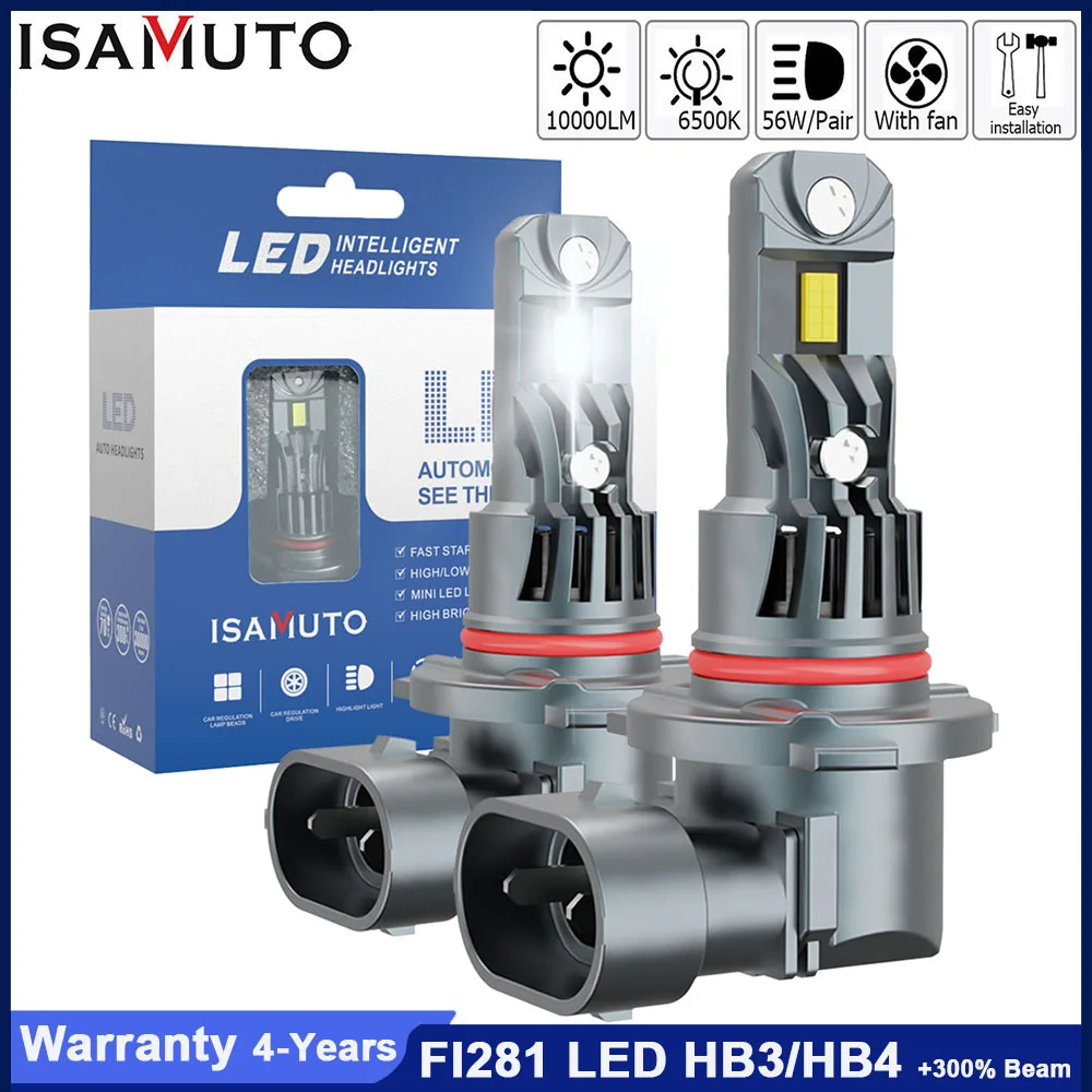 

ISAMUTO FI281 HB3 HB4 P20d P22d LED Lamp Double Copper Tube 1:1 Original Bulb 12V 56W 10000LM 6500K White Headlight Bulb,Pair