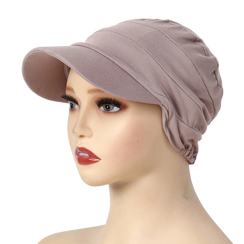 New Solid Color Hat Scarf Turban Head Wrap Cap Short Brim Hat Winter Warm Fashion Women Outdoor Sports Windproof Hats Beanie