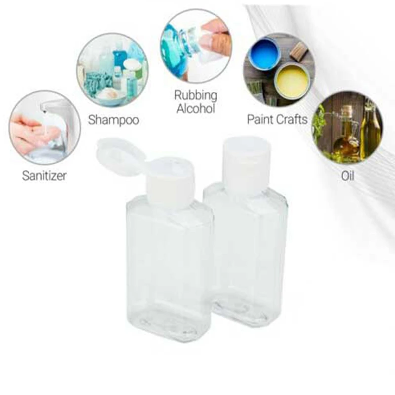 40 PCS 2 Oz 60 Ml Clear Refillable Flip Top PET Plastic Travel Bottle Container