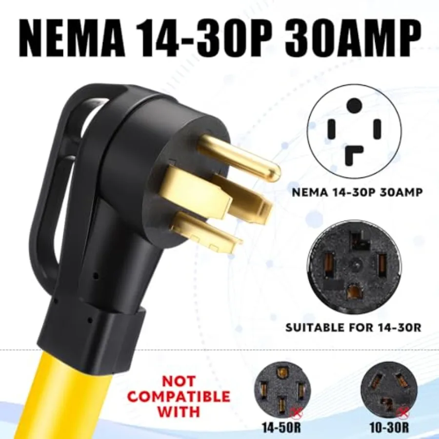 1.5FT 30 إلى 20 أمبير 110 فولت محول توزيع المجفف متوافق مع NEMA 14-30P إلى 4X 5-20R/ 5-15R 4 الشق مقبس الحائط مجفف 4X