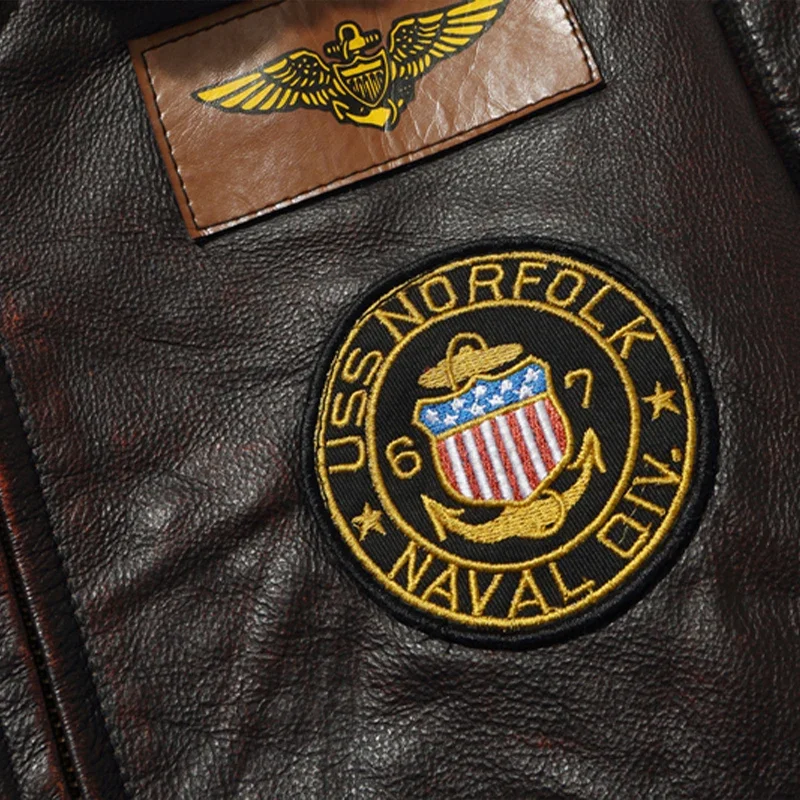 Genuine leather men\'s G1 pilot jacket top layer cowhide motorcycle suit made of old stone grinding plus cotton fur collar jacket