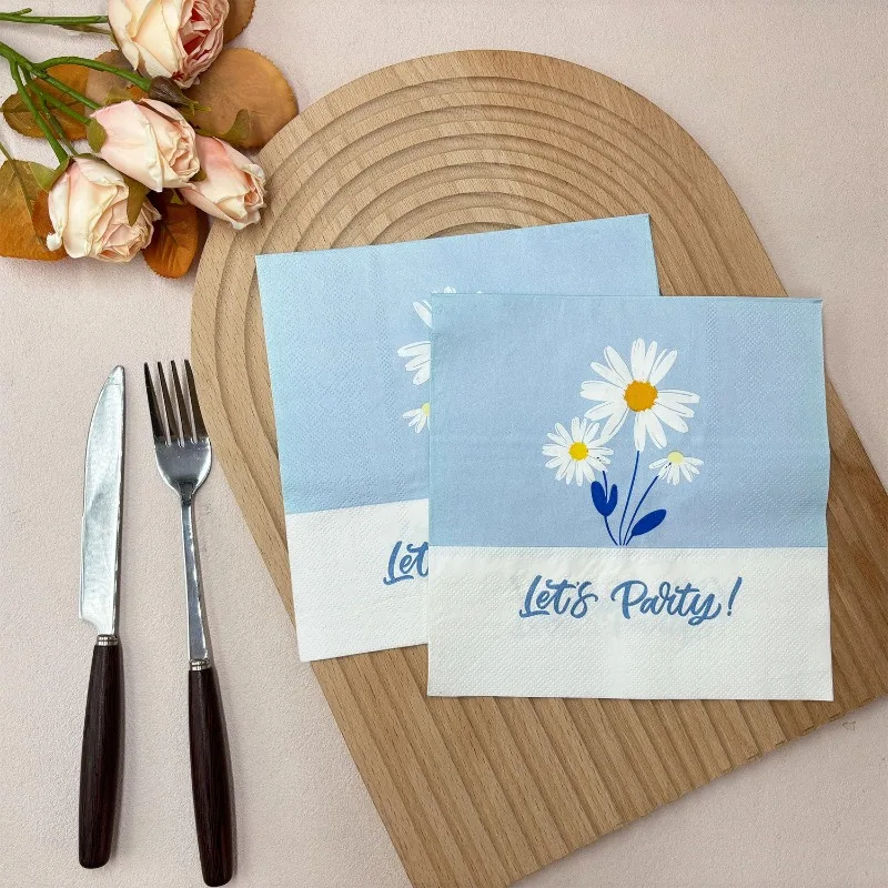 10/20 33 * 33cm 2Ply Chrysanthemum Blue White Napkins Let's Party Decoration Paper DIY Decoupage Paper