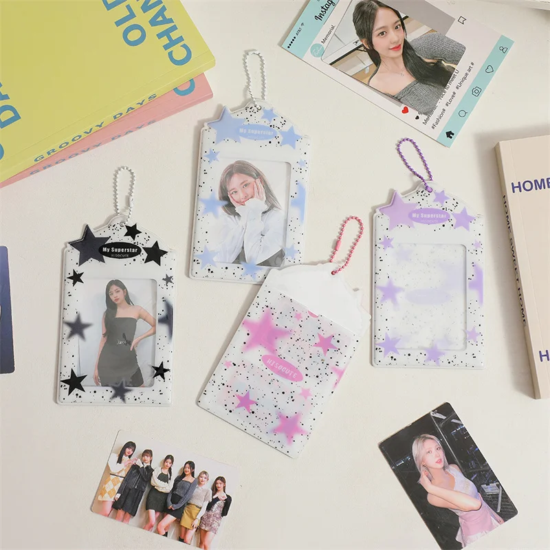 Imagem -06 - Ins Star Print Photocard Titular Chaveiro Kpop Photocards Protector Suporte para Cartão Mini Foto Slides Scrapbook Bolsa Charm Pendant