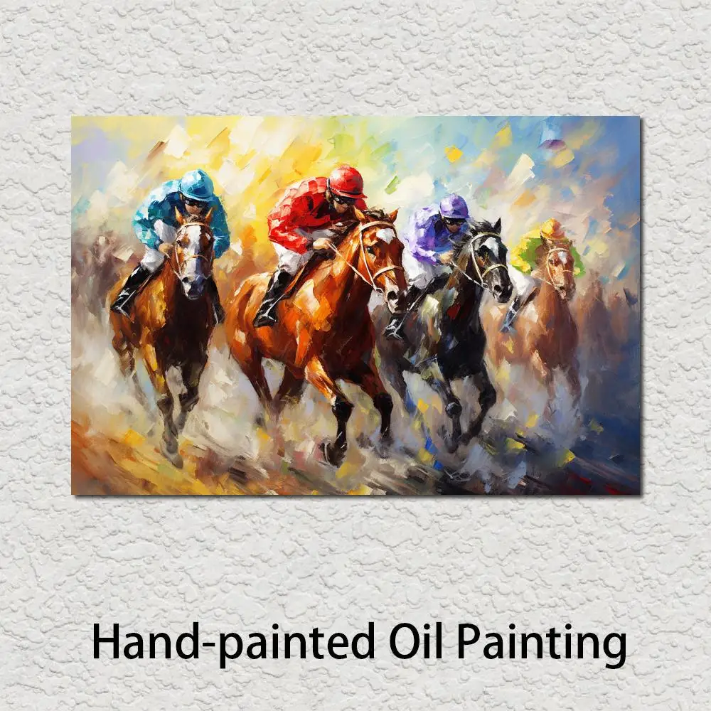 

Sports Canvas Art Handmade Oil Paintings Textured Horse Racing Contemporary Artwork Living Room Home Office Decor Large