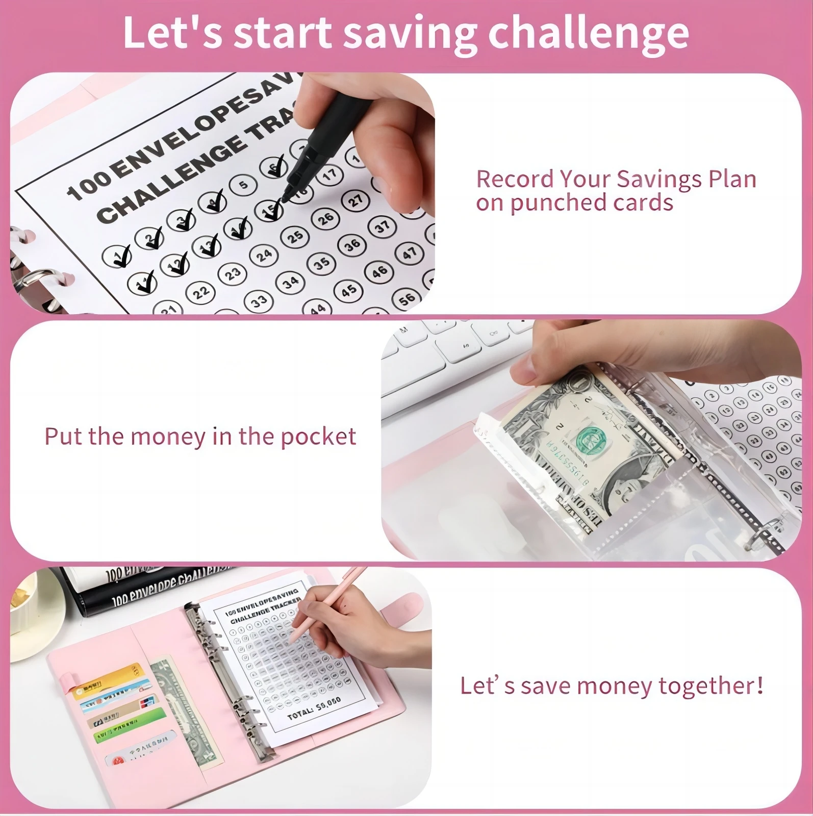 100 Envelope savings Challenge Loose Leaf Couple Cash Budget Planning Notebook Savings Envelopes Binder with The Pvc Lovers