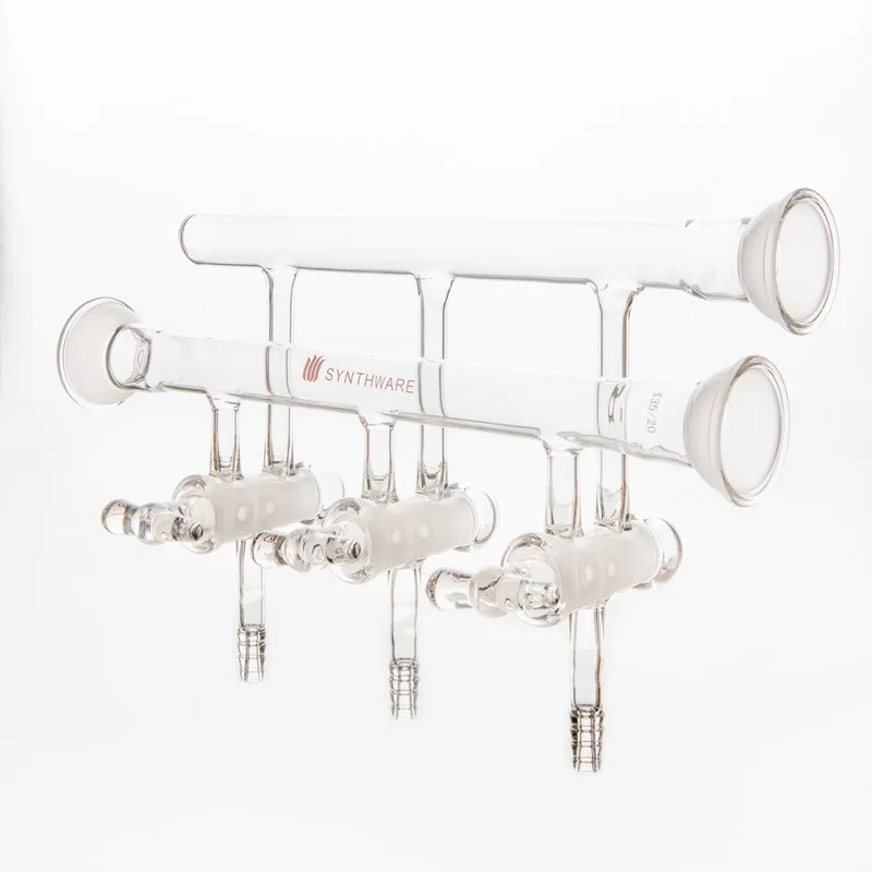 SYNTHWARE Vacuum gas distributor with double row pipes, MANIFOLD, DOUBLE,  HOLLOW GLASS STOPCOCKS, SPHERICAL JOINT, M27