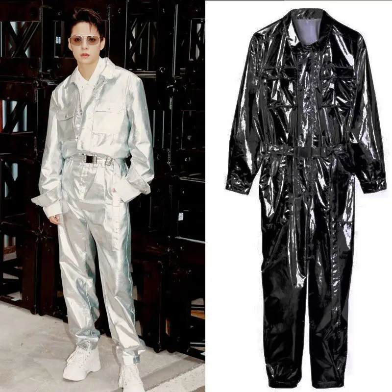 Silver Metal Hip Hop costume Set Rap Cool Stage Street Dance Black Gold Performance Dress Jumpsuits Nightclub performance dress