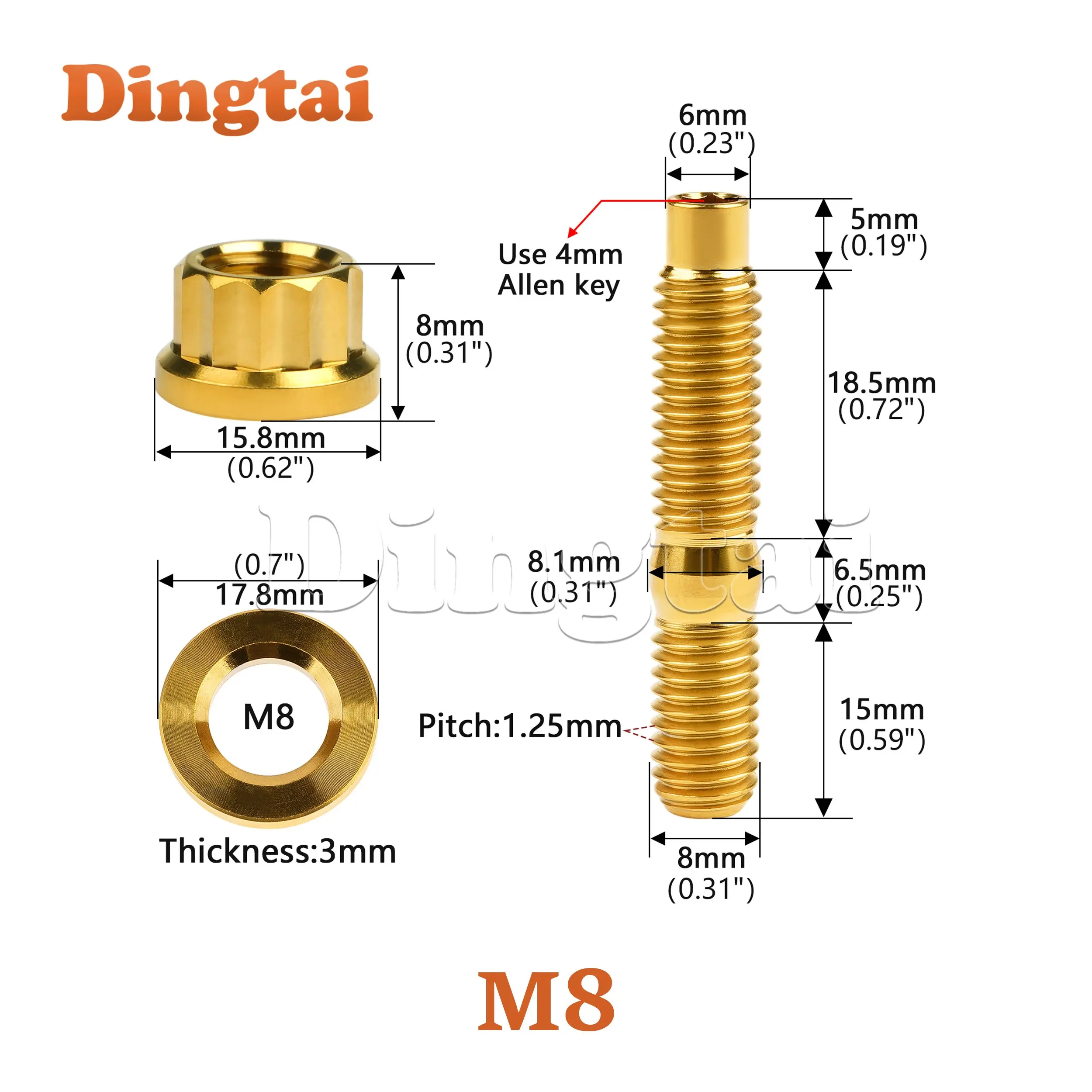 Dingtai Titanium Bolt M8x45/55/65mm Alloy Automotive Exhaust Manifold Stud Bolts Nuts Washers Kit Set