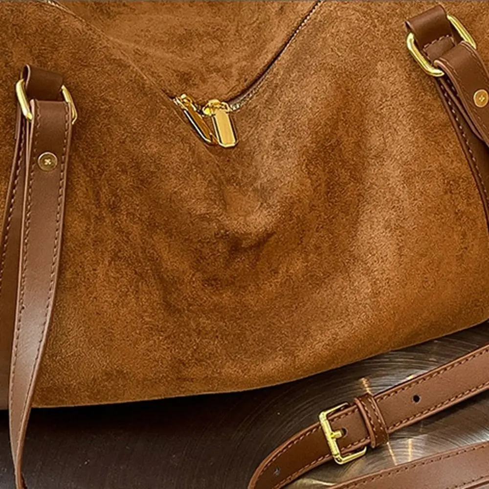 

Сумка-хобо из матовой замши на молнии, вместительная сумка через плечо из искусственной кожи в винтажном стиле, однотонная женская сумка-тоут в корейском стиле, детская сумка