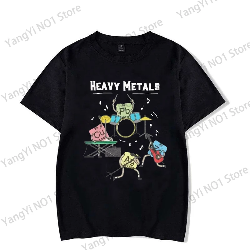

Heavy Metals Rock Chemistry T-Shirt Men Women O-Neck Oversized Streetwear Vintage Harajuku Unisex Tees