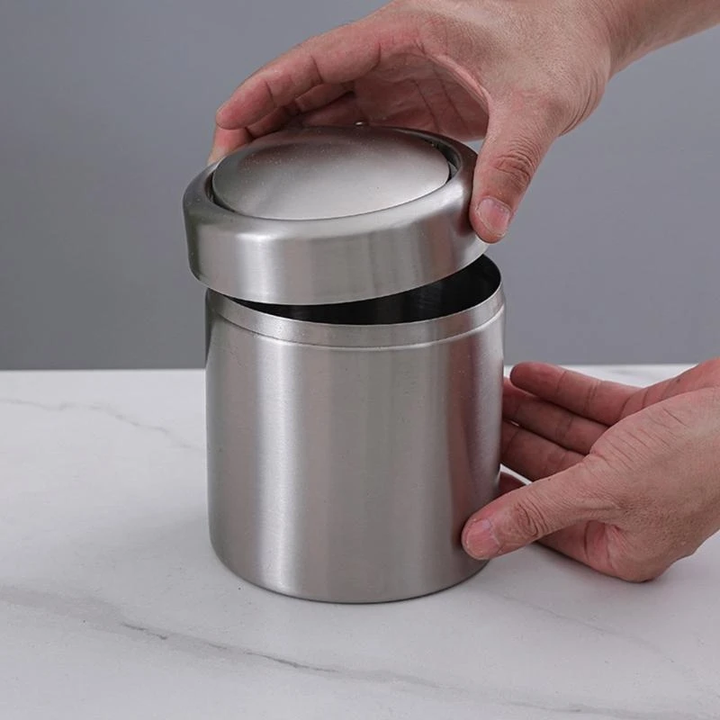 J0MC Pequeño contador basura encimera con/sin tapa swing Tapa acero inoxidable CAN 1.5L