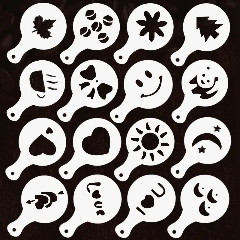 Fancy Coffee Latte Mold Christmas Valentine's Day 16-piece Set Coffee Mold Milk Tea Mold Flower Puller Spray Tool