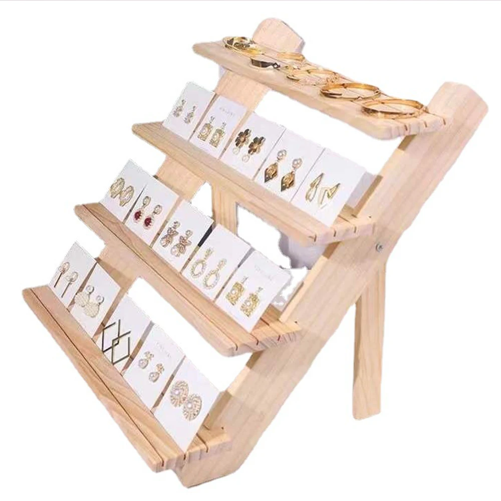 1/2/3/4 Floor Solid Wood Earrings Cardboard Organizer Jewelry Display Earring Stand Display Rack Rings Wood Holder Shelf