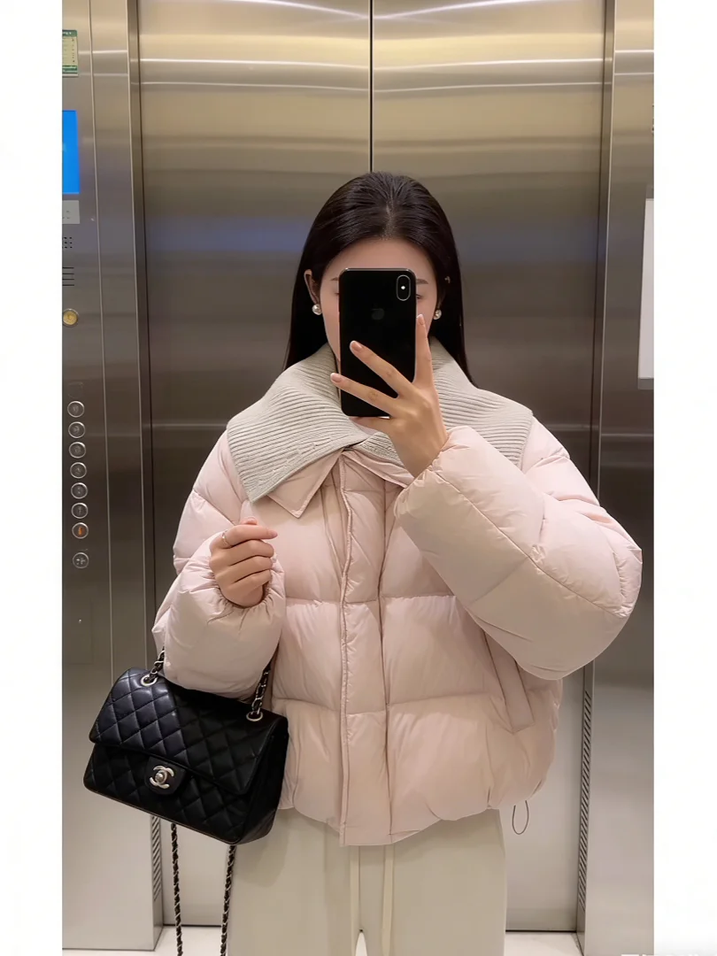 

Thiened Pink ort Cotton Jaet Warm Winter Outerwear Korean Sle Small Size Commute Loose Fit Long Sve Zipper Pure Color