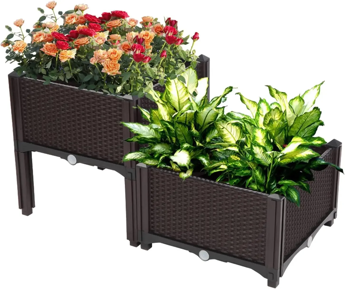 2 Sets Raised Garden Bed with Legs, Square Elevated Planter Garden Box with Drainage Plug for Indoor Outdoor Planting Flowers