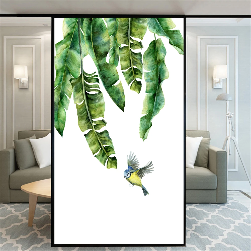 

Privacy Windows Film Decorative Plant Flower Stained Glass Window Stickers No Glue Static Cling Frosted Windows Film