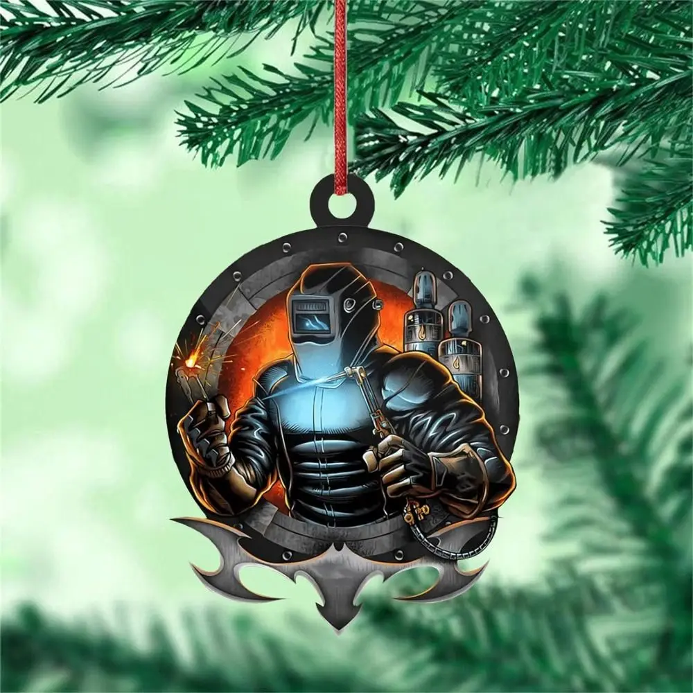 Funny Acrylic Christmas Welder Hanging Decoration Flat Cartoon Welder Occupation Pendant Craft Christmas Tree Ornament