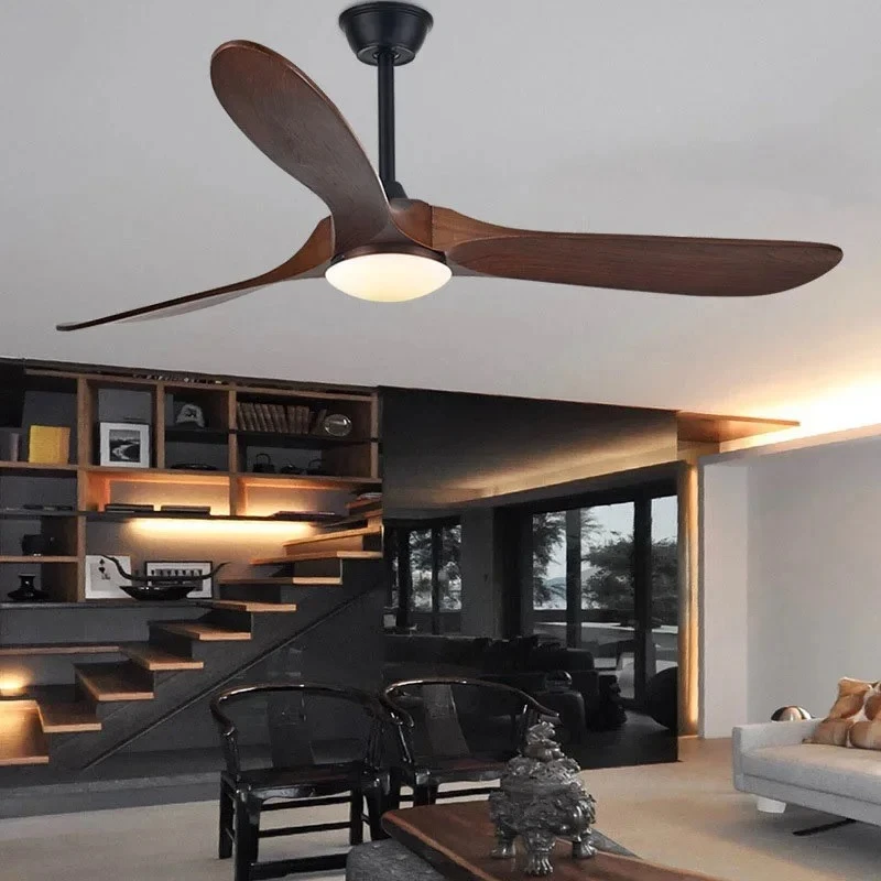 Vintage Solid Wood Ceiling Fan Light Reversible Motor Silent Pendant Lamp For Living Room Bedroom