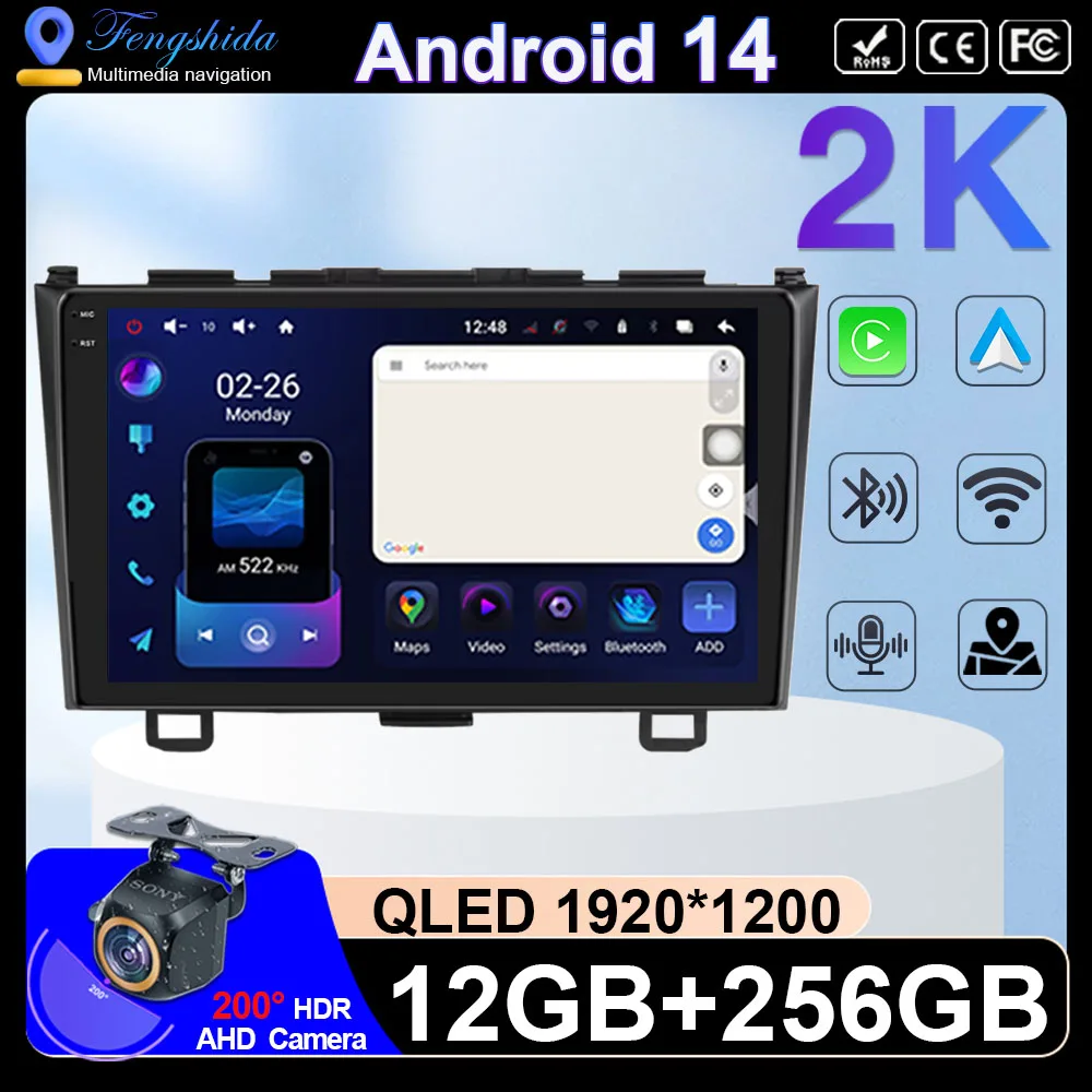 Car Radio Android 14 For Honda CR-V 3 RE CRV 2006 2007 2008-2012 Wireless CarPlay Auto 4G DSP Car Multimedia GPS DVR Video QLED