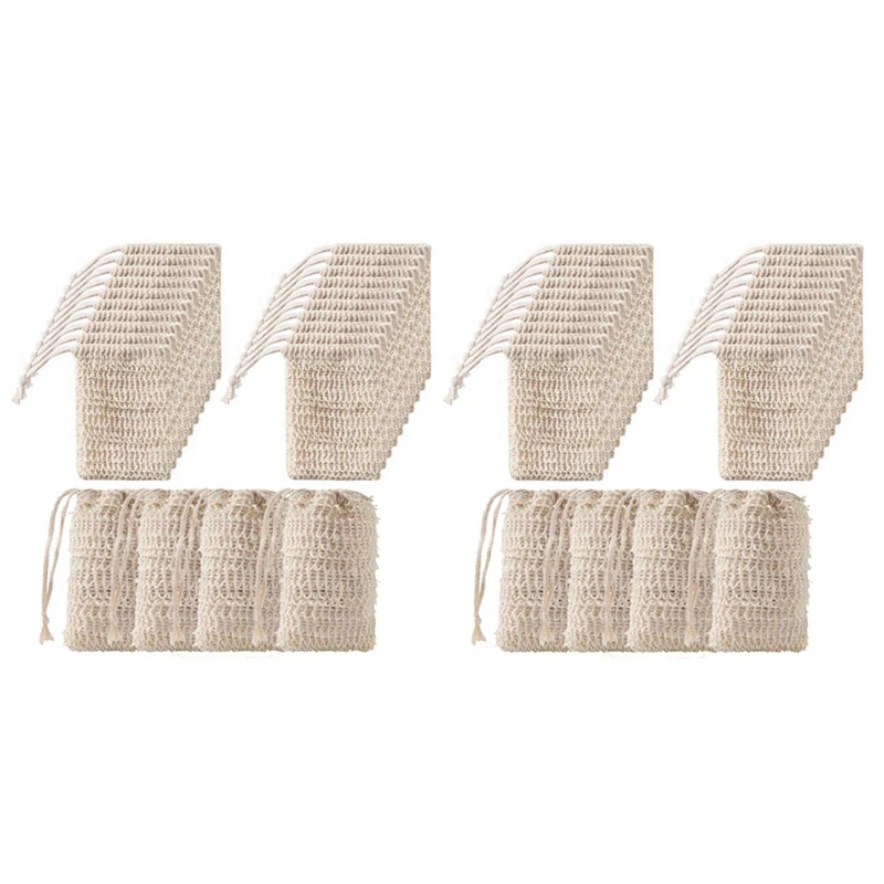 100Pcs Shower Bath Sisal Soap Bag Natural Sisal Soap Bag Exfoliating Soap Saver Pouch Holder