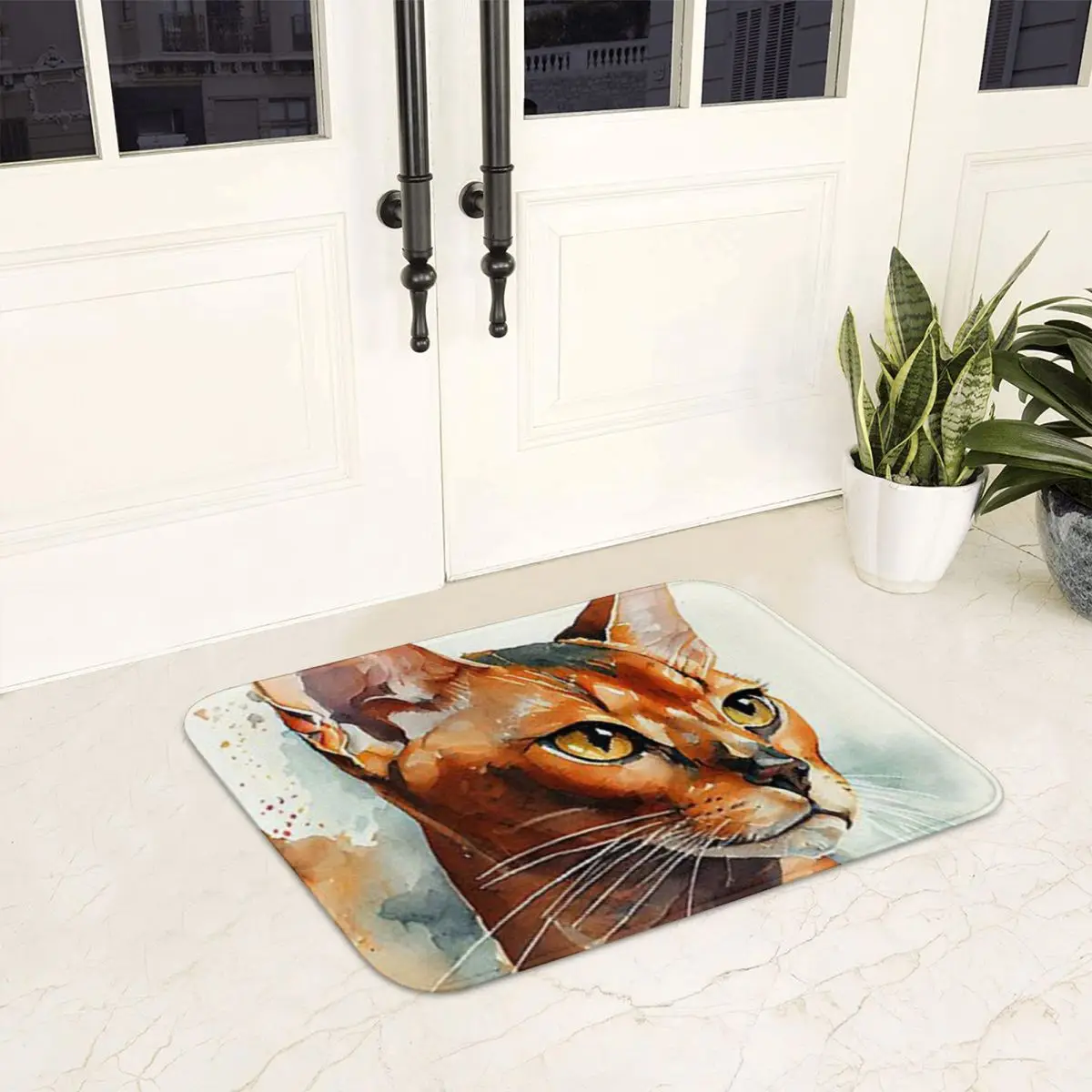 Abyssinian Cat V1 - Watercolor Paint Doormat Anti-skid Bathroom Floor Mats Home Entrance Rugs Kitchen Living Room Carpet Footpad