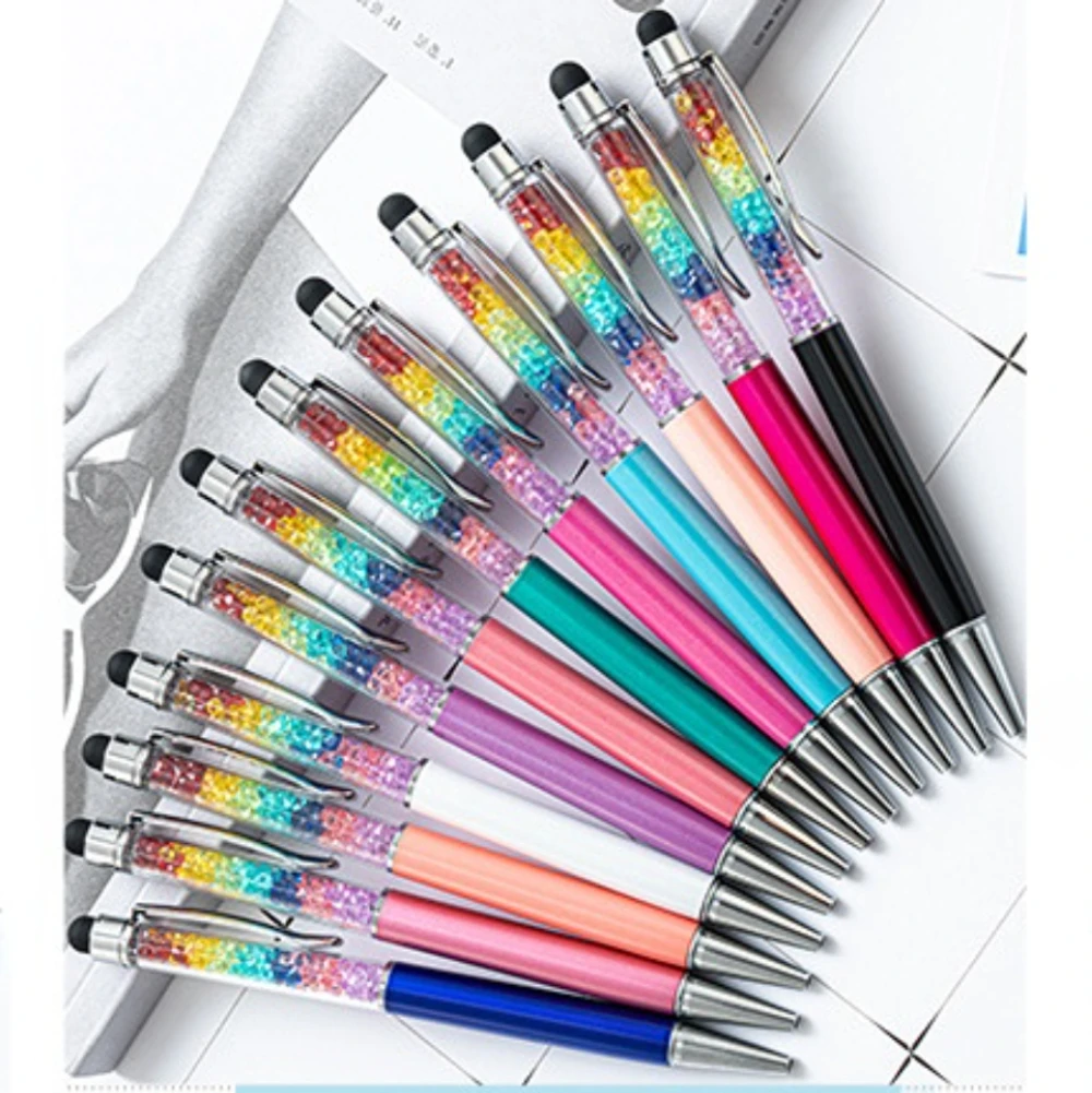 

1000pcs 2 in 1 Crystal Diamond Metal Roller Ballpoint Pen Office School Stationery Pens Touch Screen Stylus