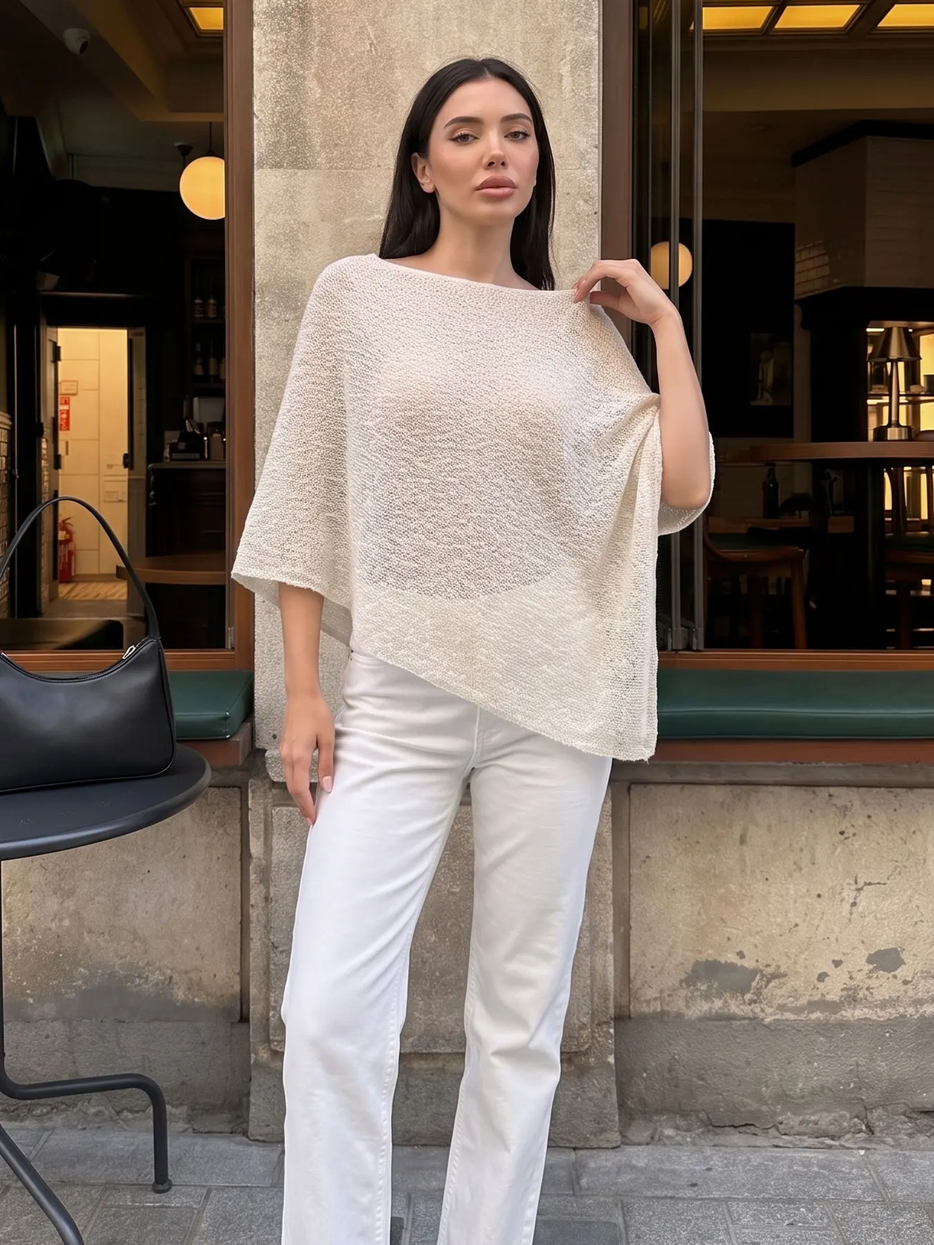 HH Women Knit Translucent Top Casual Loose Asymmetric Hem Batwing Sleeve T-Shirt Shawl Woman Beach Vacation Elegant Chic Tops