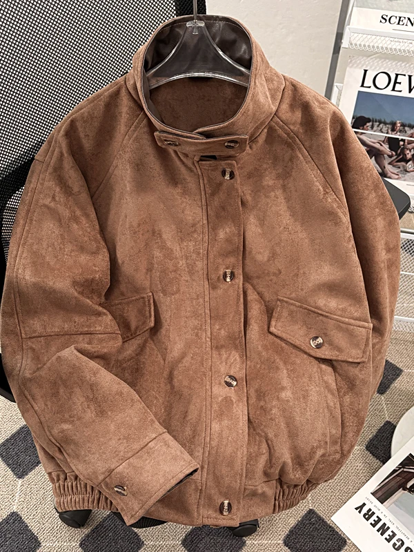 

Мужская куртка в стиле ретро с воротником, свободного кроя, повседневная, модная, из замши, в рабочем стиле, осенняя новинка, свободный крой