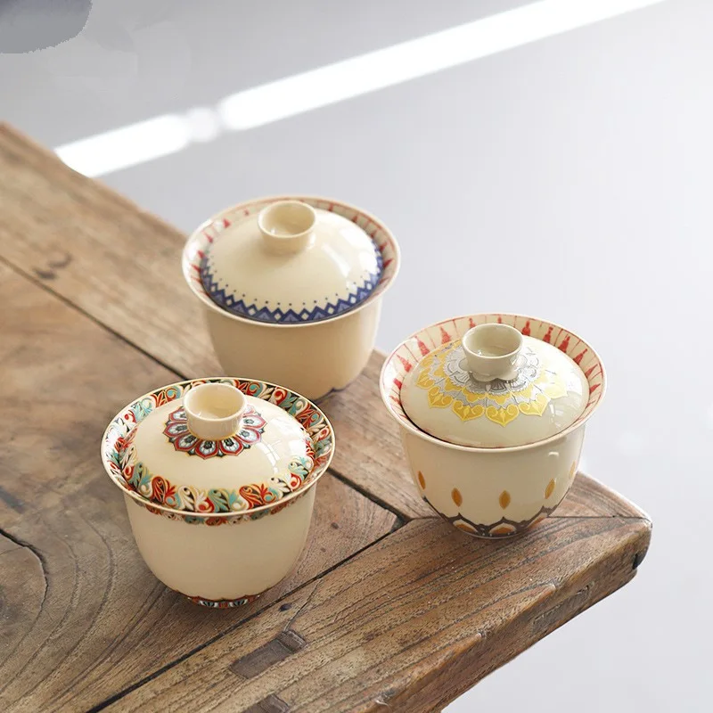 Wanfo Treasure Flower Cover Bowl Small Kung Fu Tea Set Home Tea Bowl Tea Cup Cup Tea Bowl