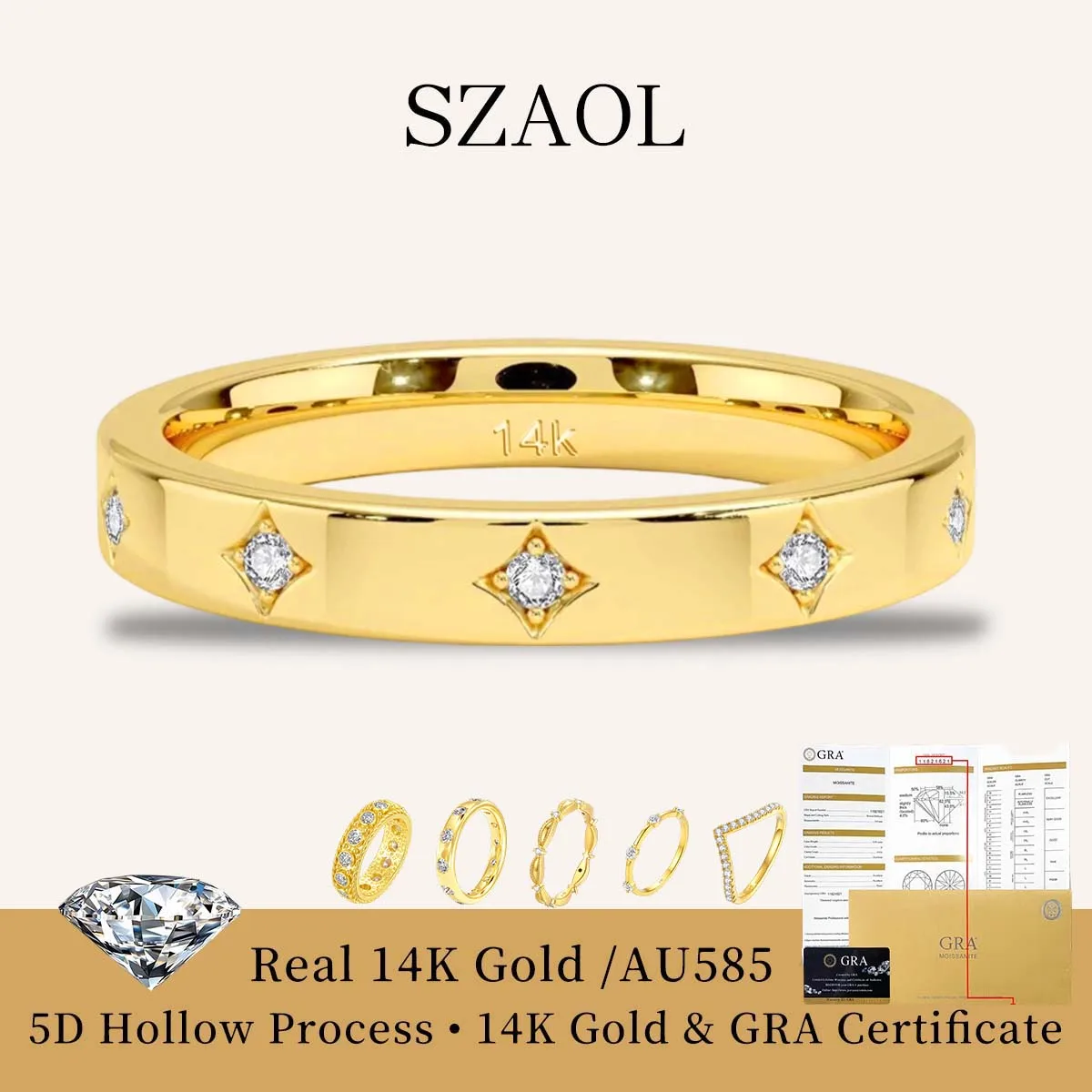 

Luxury D Color Round Cut Full Circle Moissanite Wedding Band Rings For Unisex 100% 14K Gold Lab Grown Diamond Ring Fine Jewelry