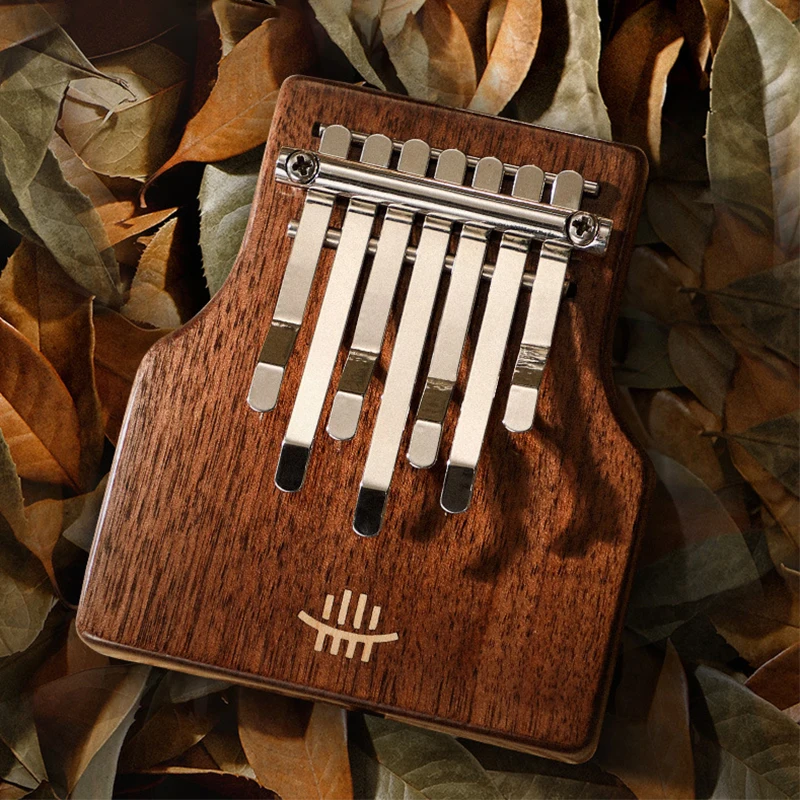 HLURU Mini Kalimba 7 Key Thumb Piano Full Veneer Solid Wood Black Walnut Wood Kalimba Finger Piano Beginners Keyboard Instrument