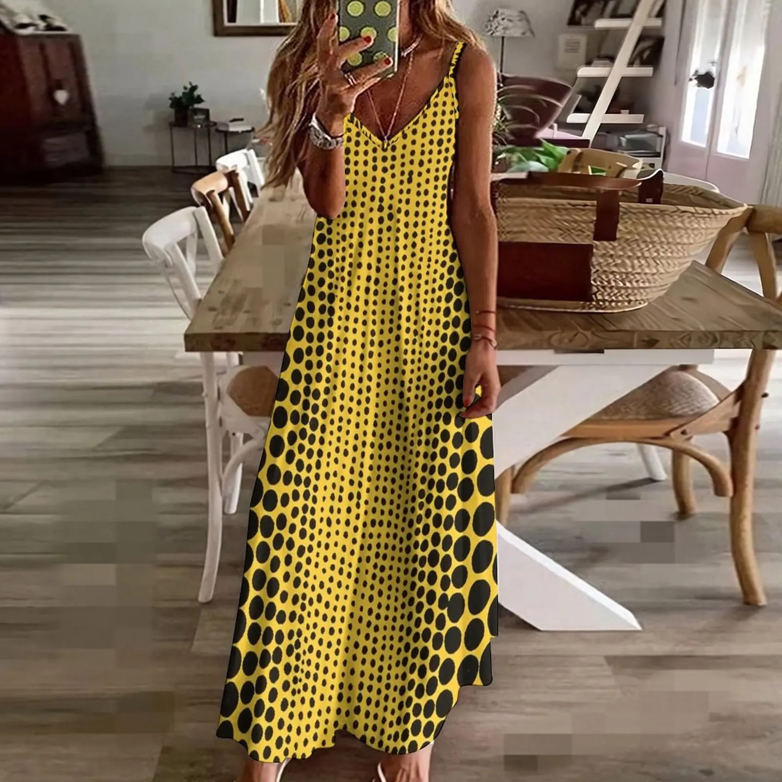 Yayoi Kusama - Yellow Dot Line Sleeveless Dress Woman clothes elegant women\'s dresses sale