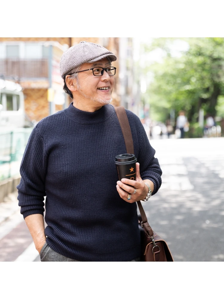 

Thiened Knitted Sweater for Middle-Aged And ly Men Loose Winter Faion Ci Sle Long Sve round Ne Pure Color