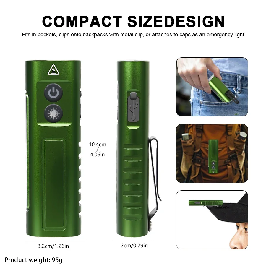 Lanterna LED portátil PT01 - brilho de 800LM, luzes RGB laterais, clipe recarregável de 1000mAh e tocha magnética para uso externo e EDC