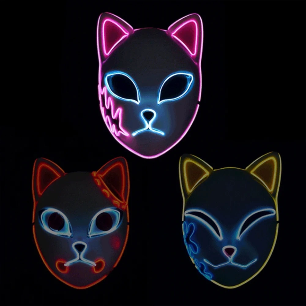 2025 Halloween Neon Maske Cosplay Japanische Anime Neon LED Dämon Slayer Maske Halloween Party Kostüm Requisiten