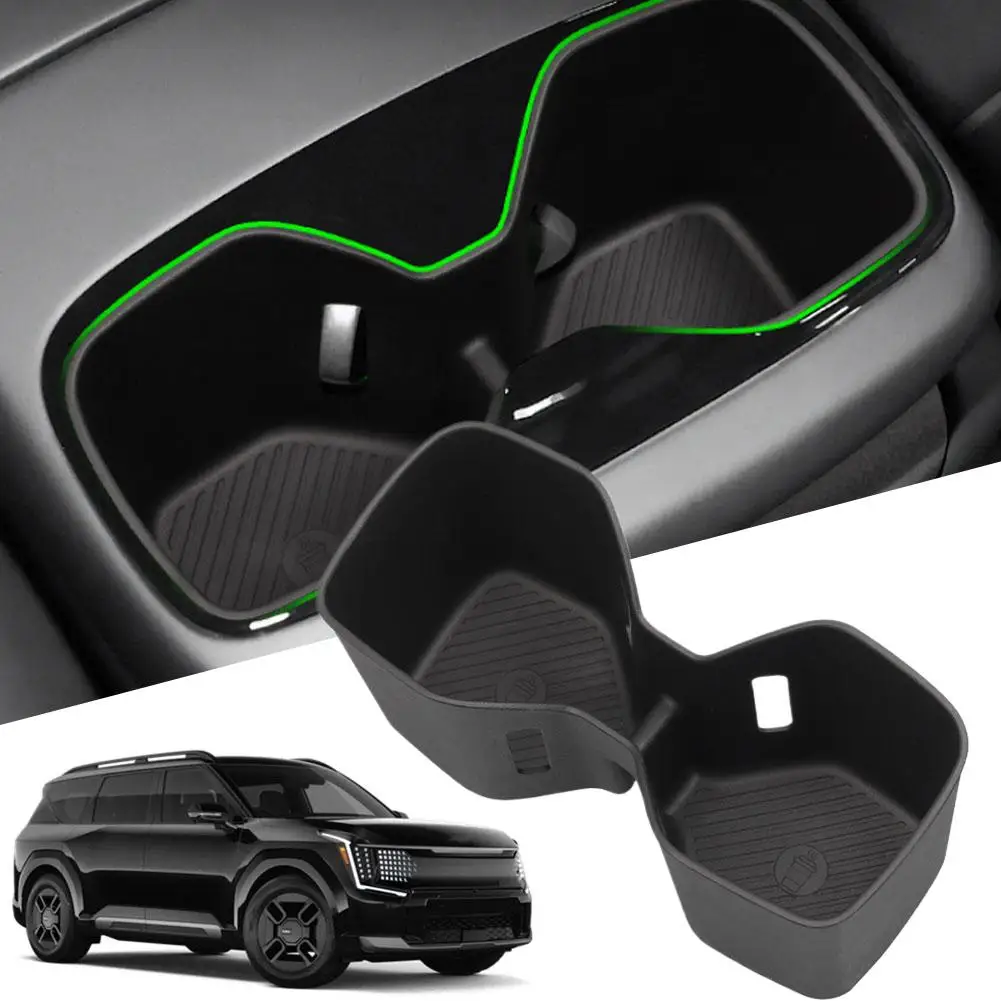 

TPE Armrest Storage Box Organizer for Kia EV9 2024-2025 Rear Cup Holder Tray Black Car Interior Accessories