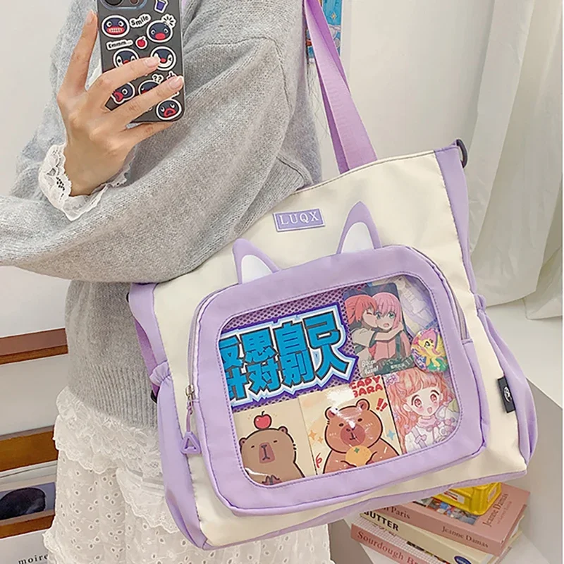 

Richme Harajuku Ita Tote Bag Women Subculture Large Capacity Commute Crossbody Shoulder Bags Subculture DIY Badge Bolso Mujer