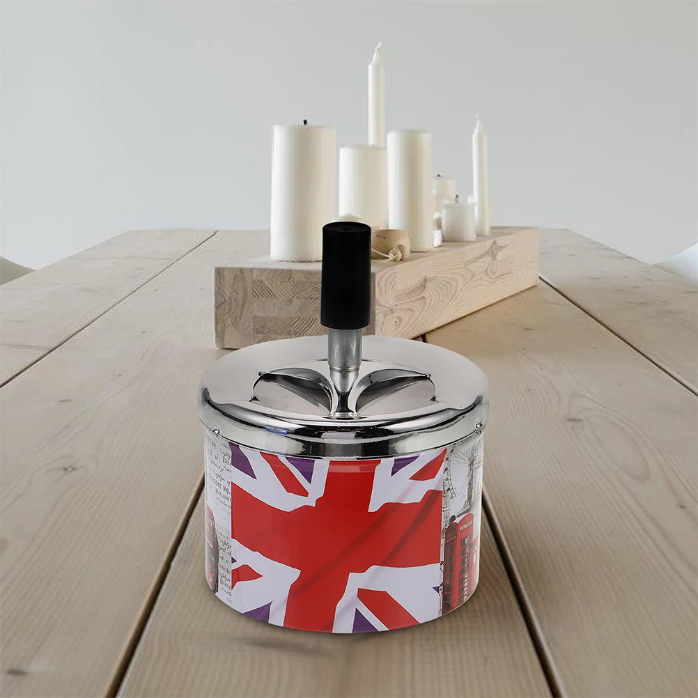 

2pcs Automatic Smoke Extinguishing Ashtray Rotating Lid Stainless Steel Home Office Portable for Patio