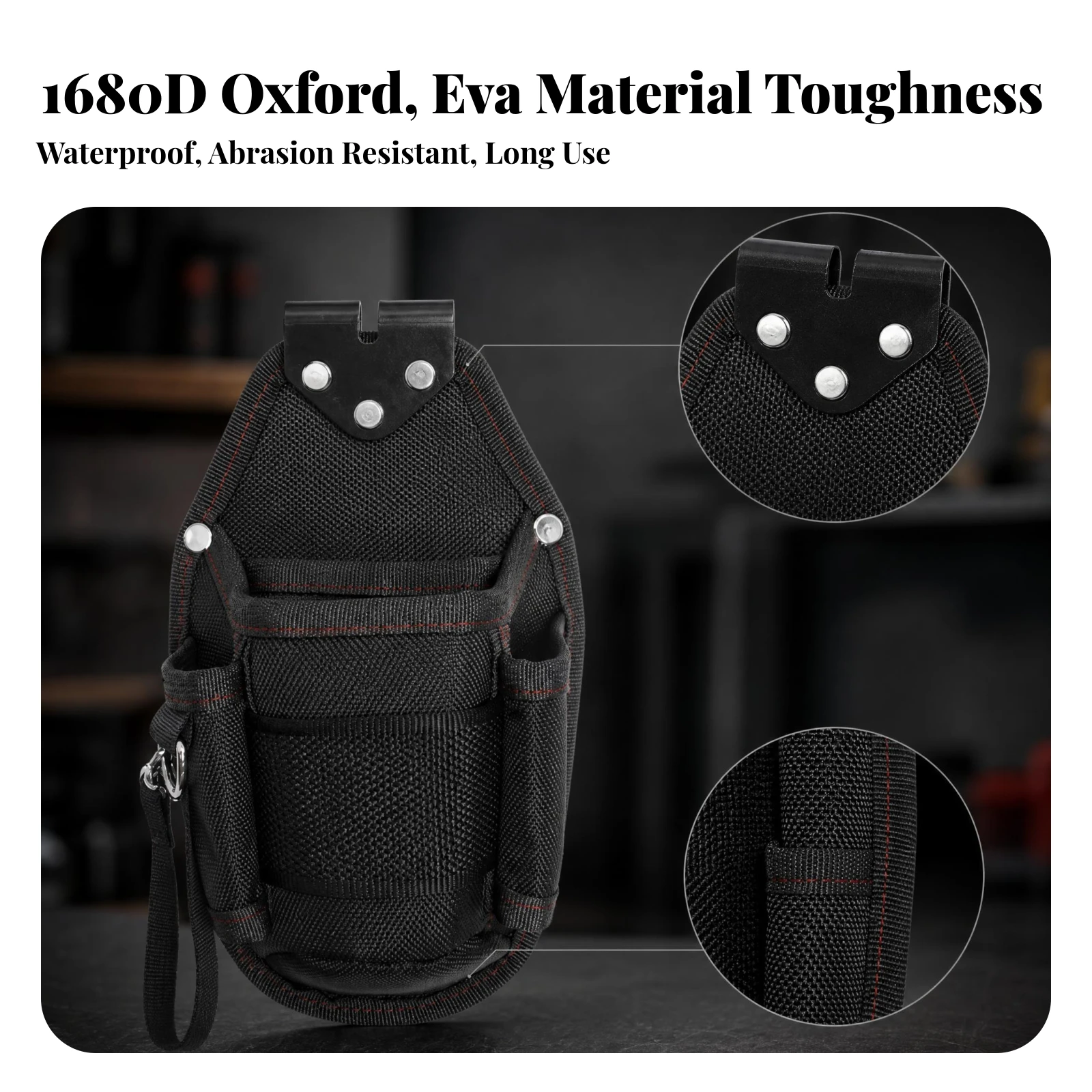 EVA Layer 600D Lining Electrician Pouch Belt Tool Pouch Trade Gear Black for Electricians