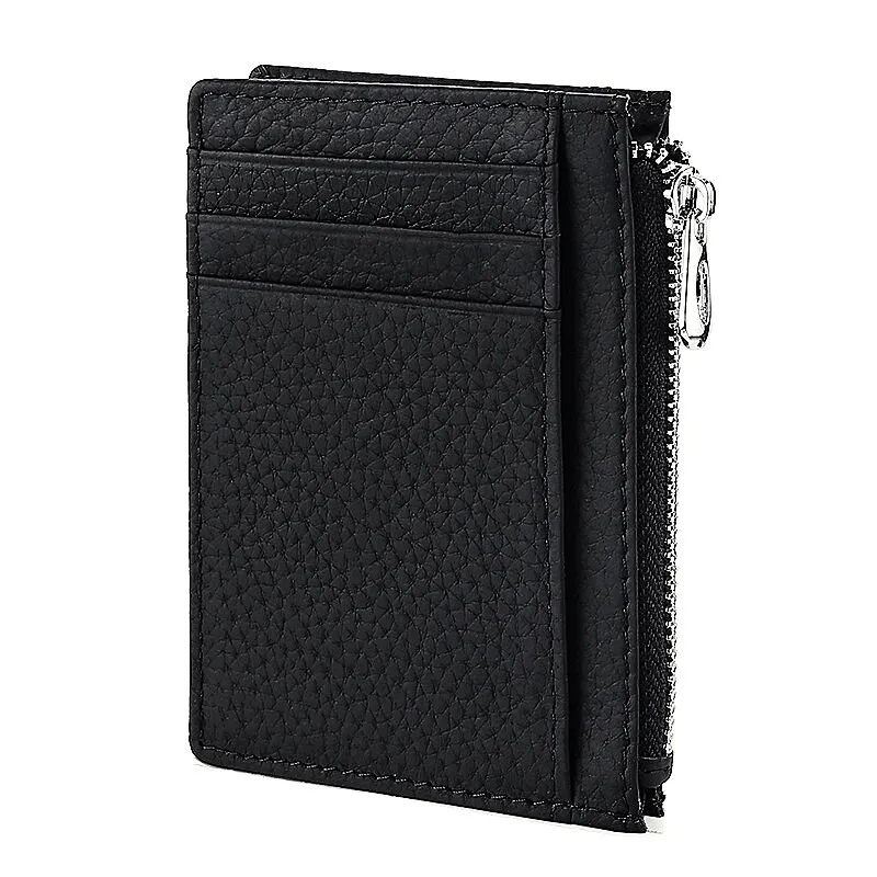 Genuine leather Double Sided Card Slot Mens Card Holder Small Zipper Wallet ID Credit Cards Coin Pouch