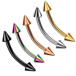 2Piece Titanium Steel Eyebrow Piercing Stud Curved Barbell Double Spike Banana Earrings Lip Bar Daith Helix Unisex Body Jewelry