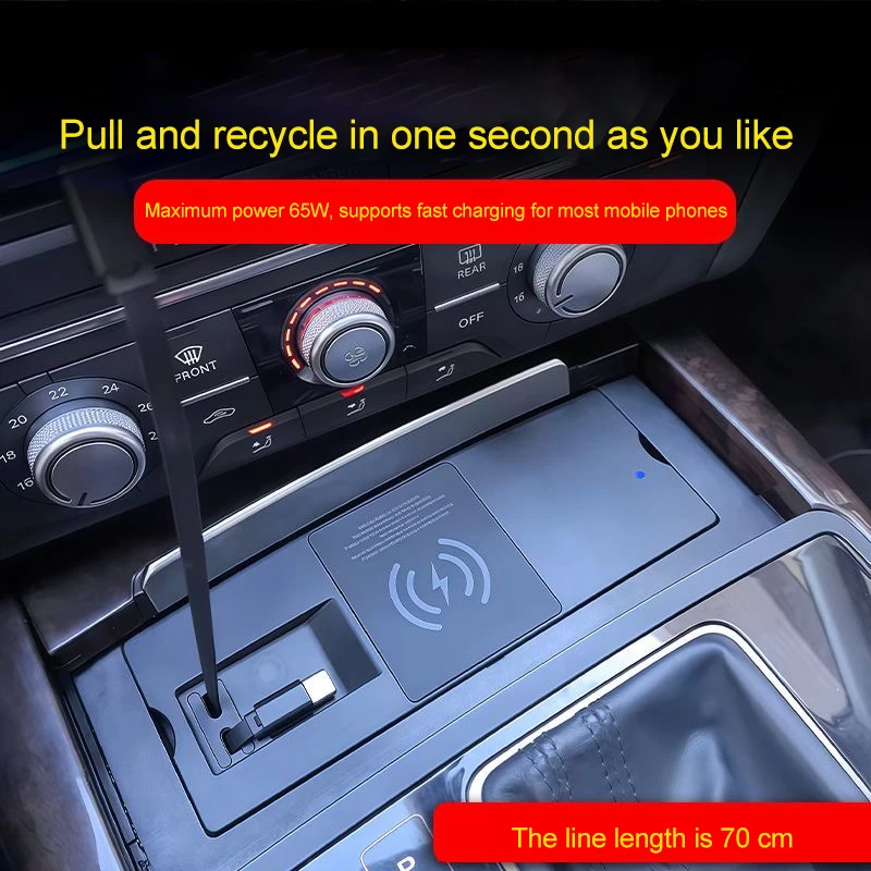 لوحة شحن لاسلكية لأودي A6L A7 c7 2012-2018 مزدوجة من النوع c 65 وات لوحة شحن سريعة ملحقات حامل شحن الهاتف المحمول #2