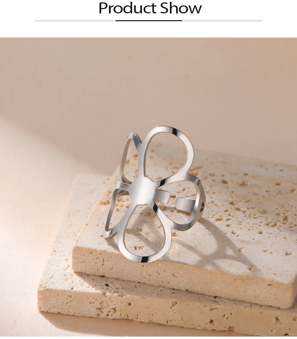 COOLTIME Trend Blume Frauen Ring Edelstahl Einstellbar Mode Blume Finger Ring Schmuck Geburtstag Geschenk Großhandel – Detail 6