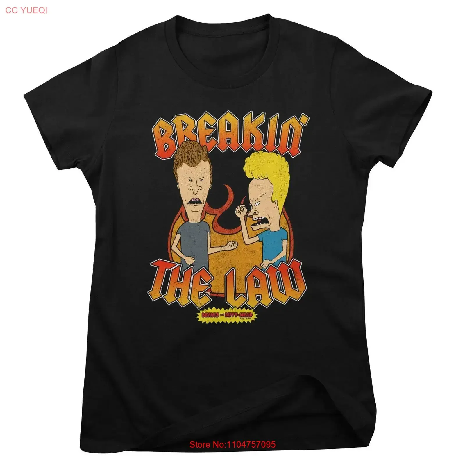 Officially Licensed Beavis and Butt Head Breakin' The Law Women T Shirt vintage Washed Stylish Casual Top For Everyday Wear