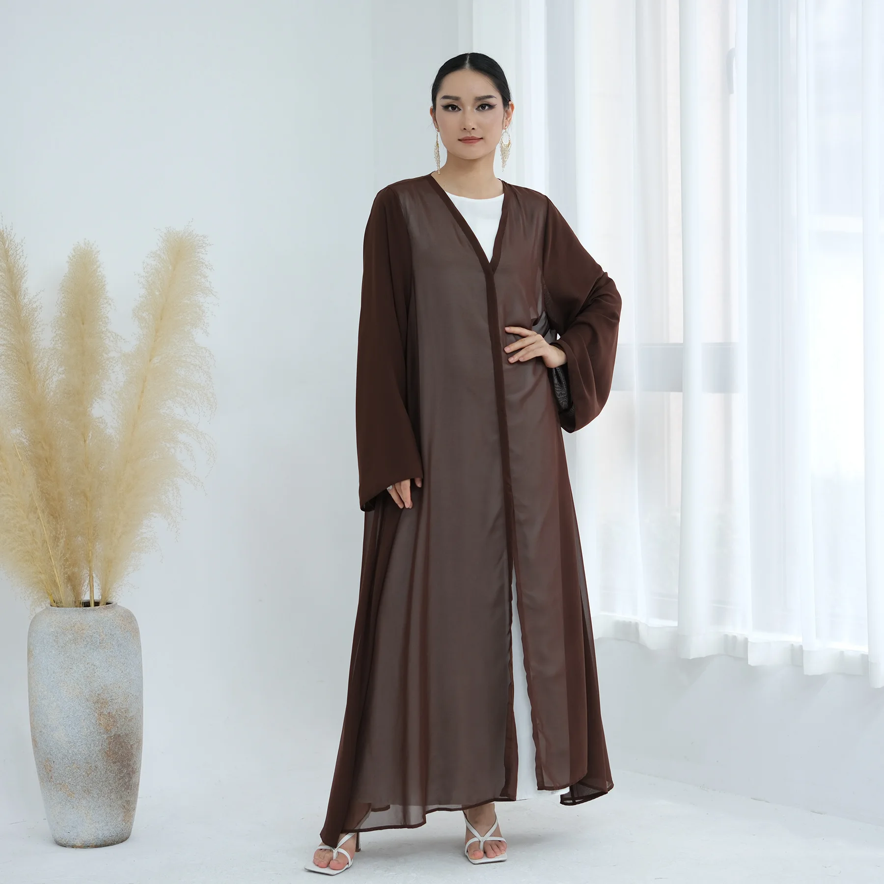 

Ид Абая для женщин, мусульманское платье-хиджаб, Дубай, Абая, шифоновый кардиган, кимоно Джалабия, Турция, кафтан, женский халат, исламская одежда