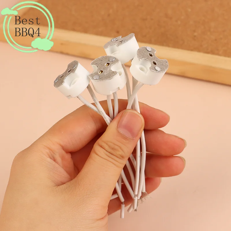 (BBQ4)10Pcs MR16 G5.3 Lamp Base Connector Cable Lamp Socket Ceramic Holder MR16 Lamp Fitting Fix Holder 10CM Silicone Cable