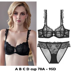 high quality sexy women bras and brief set push up lace A B C D cup comfortable wire summer lingerie underwear red blue black