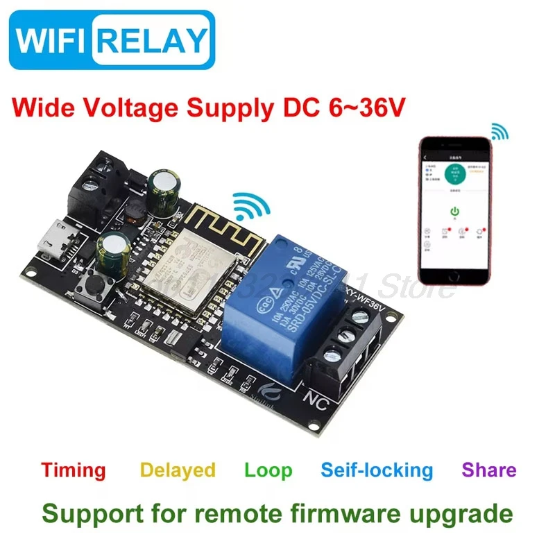 Sinilink WIFI 携帯電話リモコンリレーモジュール DC6V 〜 36V スマートホーム電話アプリ ESP-12F XY-WF36V/XY-WF5V