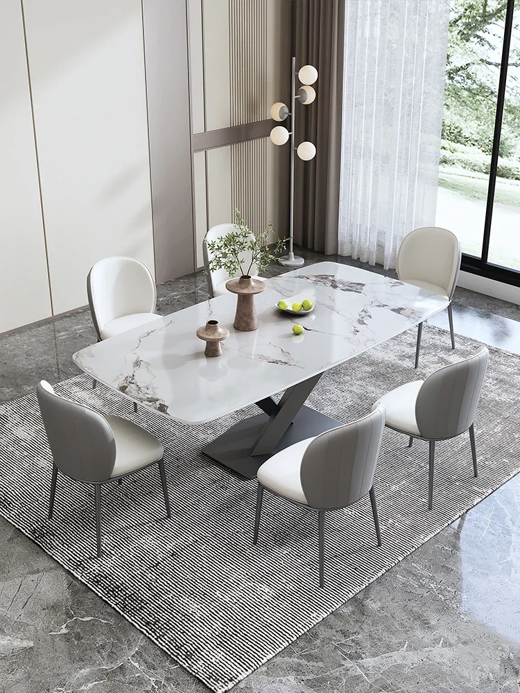 Gun gray bright rock plate dining tables and chairs Italian minimalist luxury modern design sense customized wholesale table